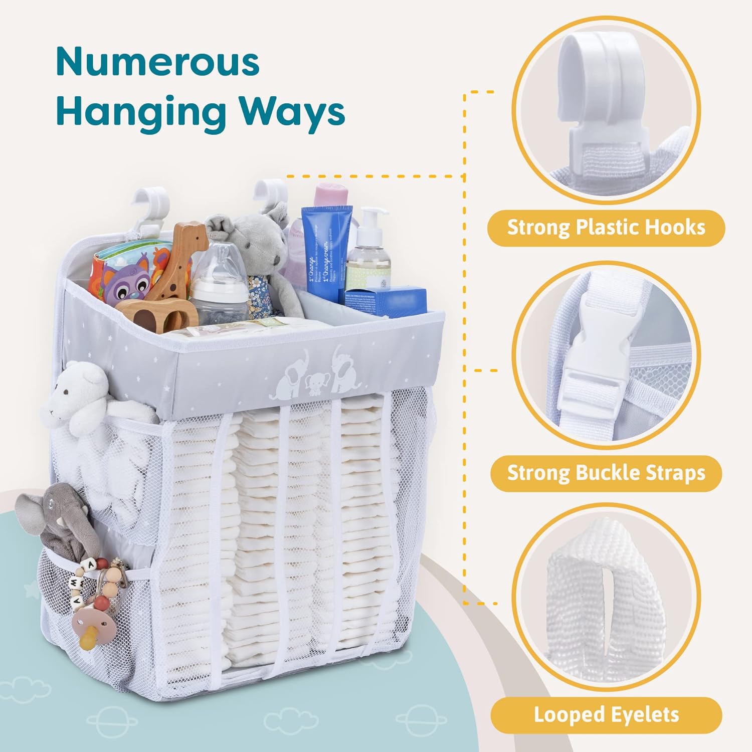 Cradle Star XL Hanging Diaper Caddy Changing Table Diaper Organizer Nursery Organizer for