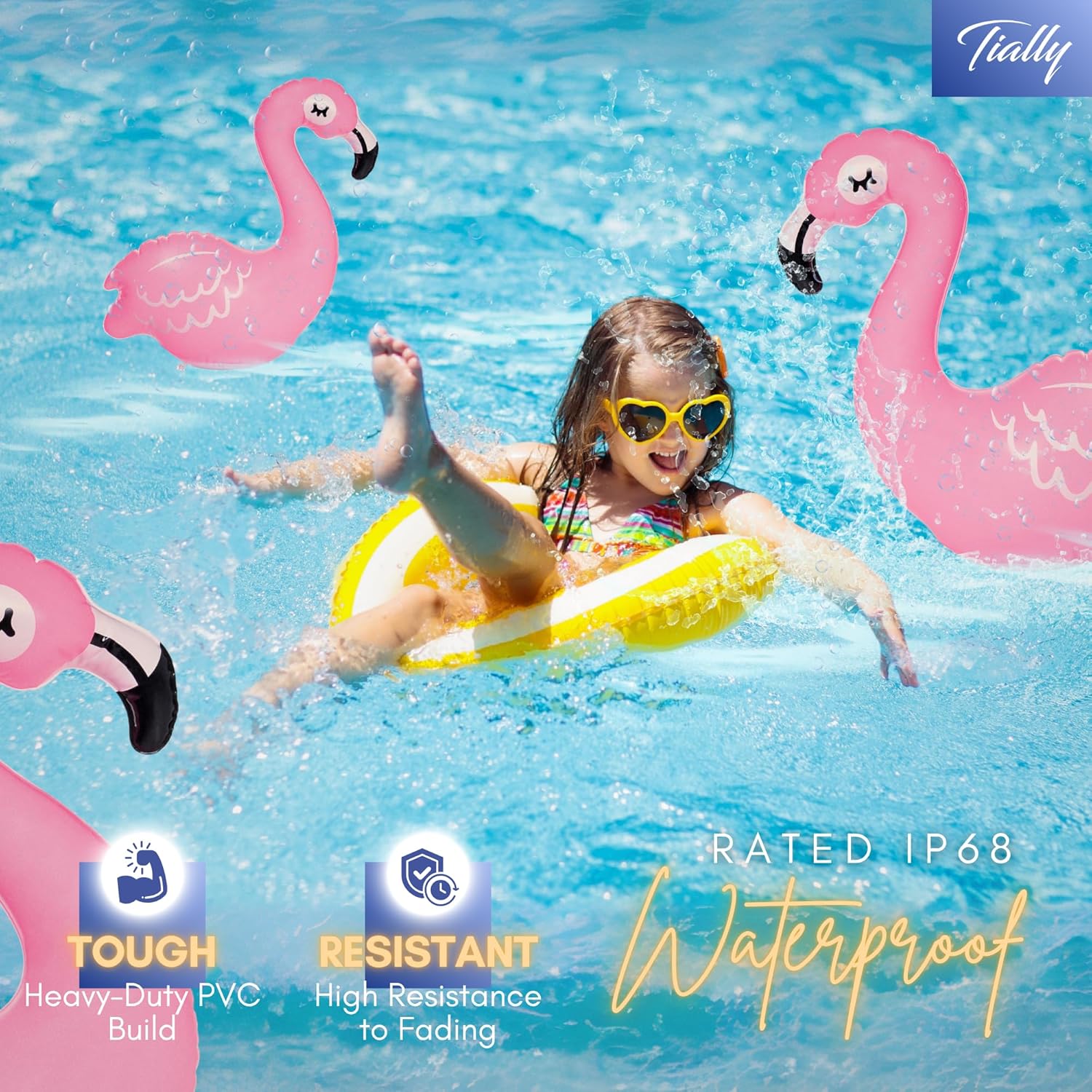 TIALLY Floating Pool Lights Solar Powered - Inflatable Solar Pool Lights, IP68 Waterproof Decor Float, Flamingo and Swans Decorations for Outdoor Use, for Women, Men, Adults