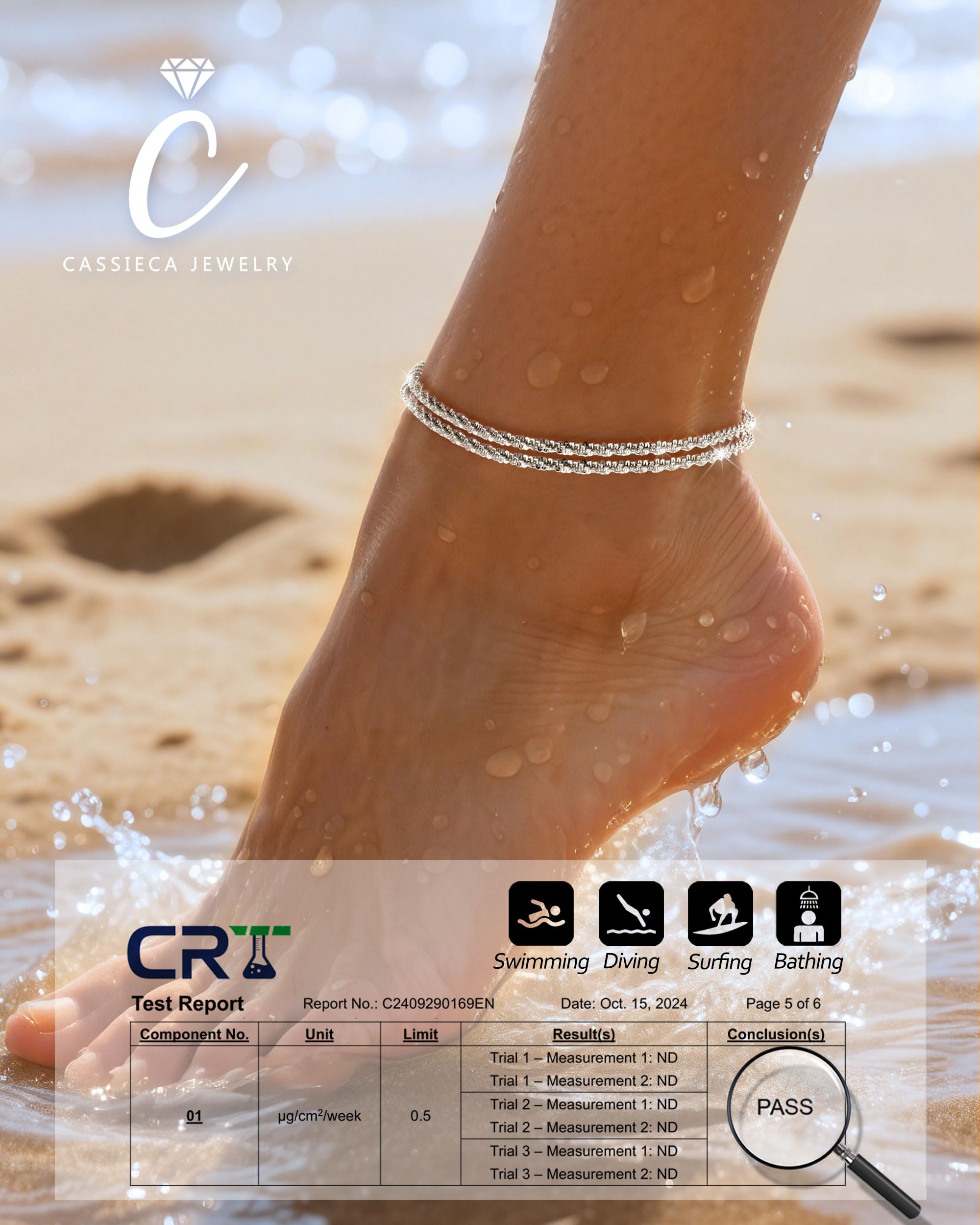 CASSIECA Cavigliere da Donna, Cavigliera Donna Argento 925 Cavigliere Donna Regolabili Cavigliere Argento per Donne Ragazze Stratificate Cavigliere Argento Cavigliere Impermeabili Gioielli Spiaggia