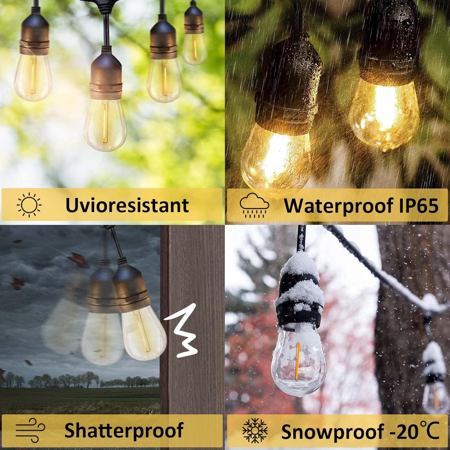 Visther DC 3V Low Voltage Solar String Light Bulbs Replacement, Waterproof S14 E26 LED Bulbs, 1W 100LM 2700K, 15-Pack, Warm White