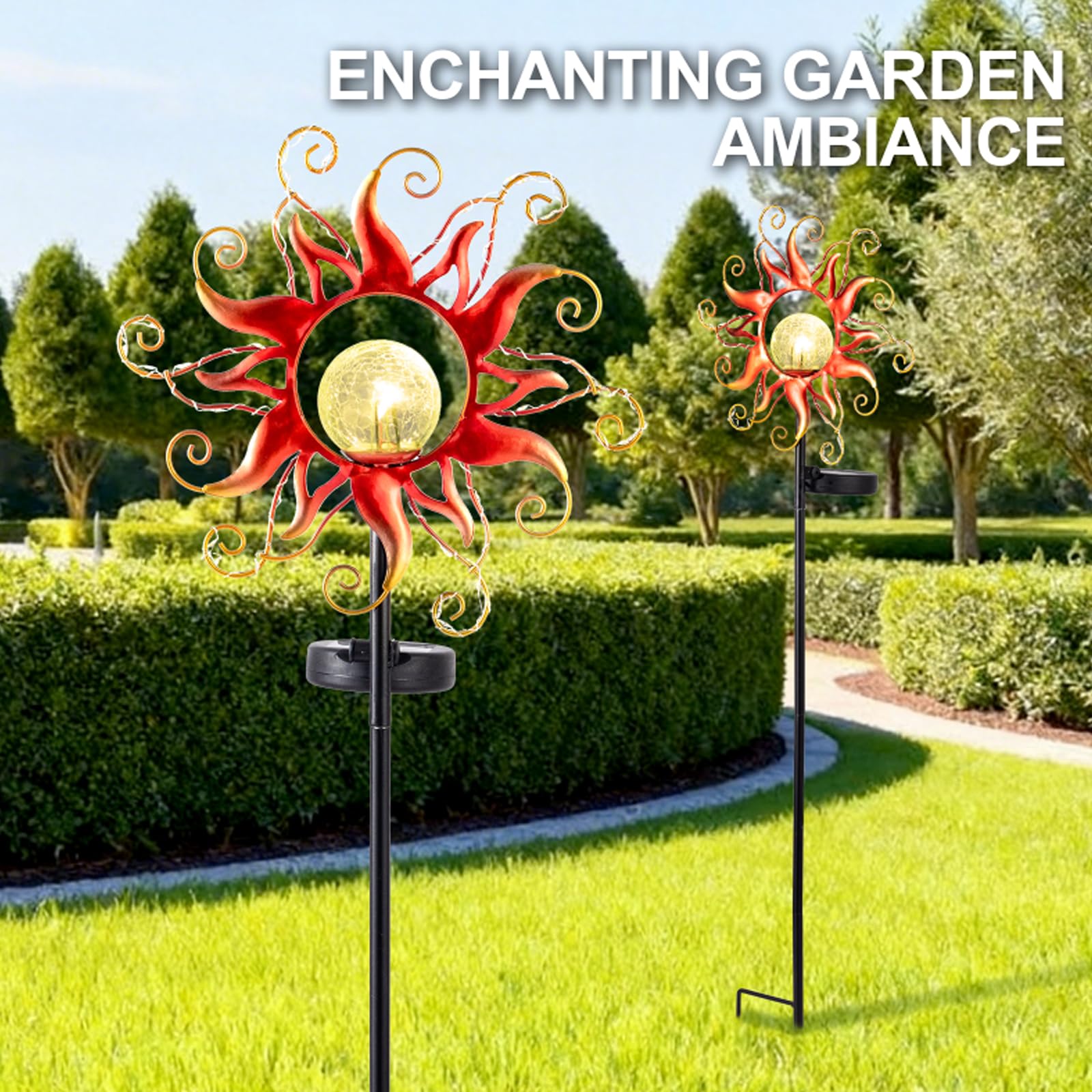 Luces solares para exteriores, decoración de jardín, luces de estaca de metal dorado y rojo con cadena de vid, luces LED impermeables brillantes, luces solares para decoración de patio y césped