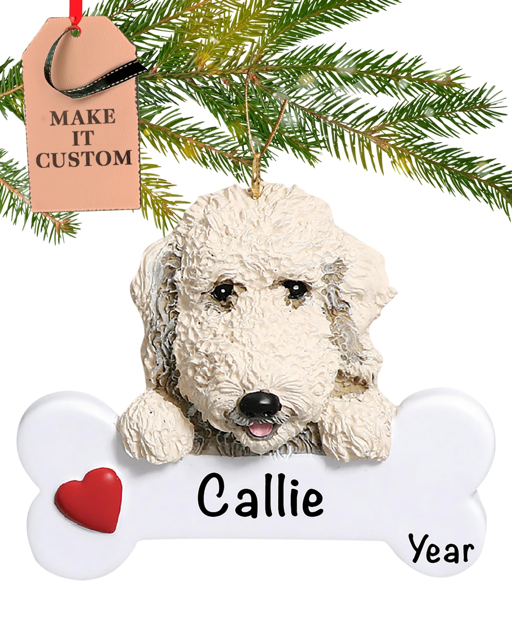 Holiday Traditions Labradoodle Personalised Dog Bone Ornament 2025 – Fast & Free 24H Customisation – Pet Christmas Ornaments For Tree – Custom Gift Wrapped Xmas Keepsake For Dog-Lovers
