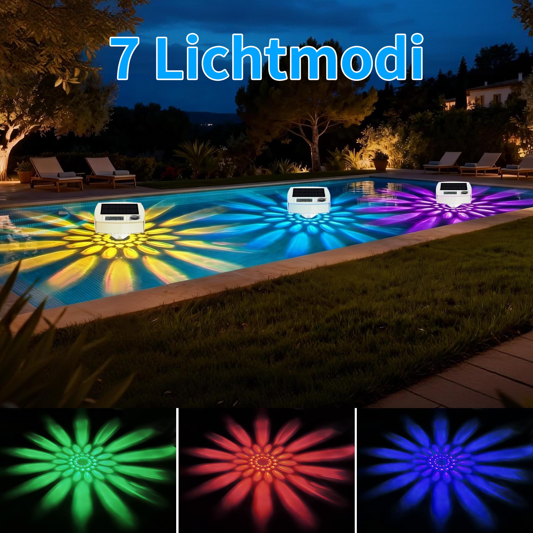 Termómetro solare digitale 2 in 1, Termómetro solar para piscina galleggiante con grande display LCD e illuminazione LED RGB per piscina. Impermeabile IP68.