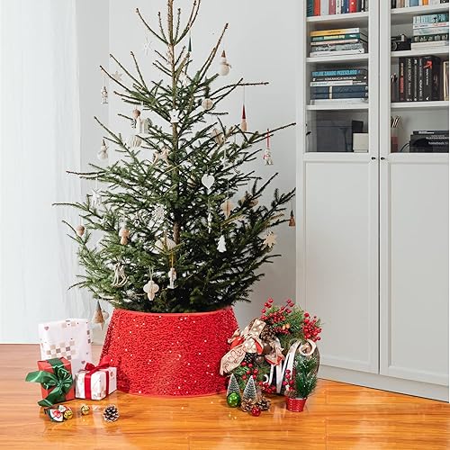 Miniatura 6 de Collar de árbol de Navidad, anillo de árbol de Navidad, falda redonda de tela para árboles artificiales, anillo plegable para árbol de Navidad,