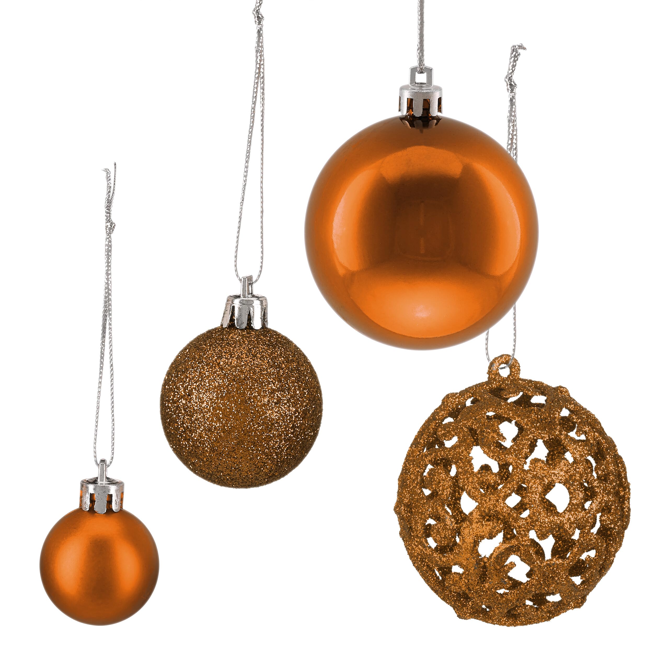 Relaxdays 150x Boules de Noël, Paillettes, Mates, Brillantes, déco Sapin, Plastique, diamètre 3, 4 et 6 cm, Orange