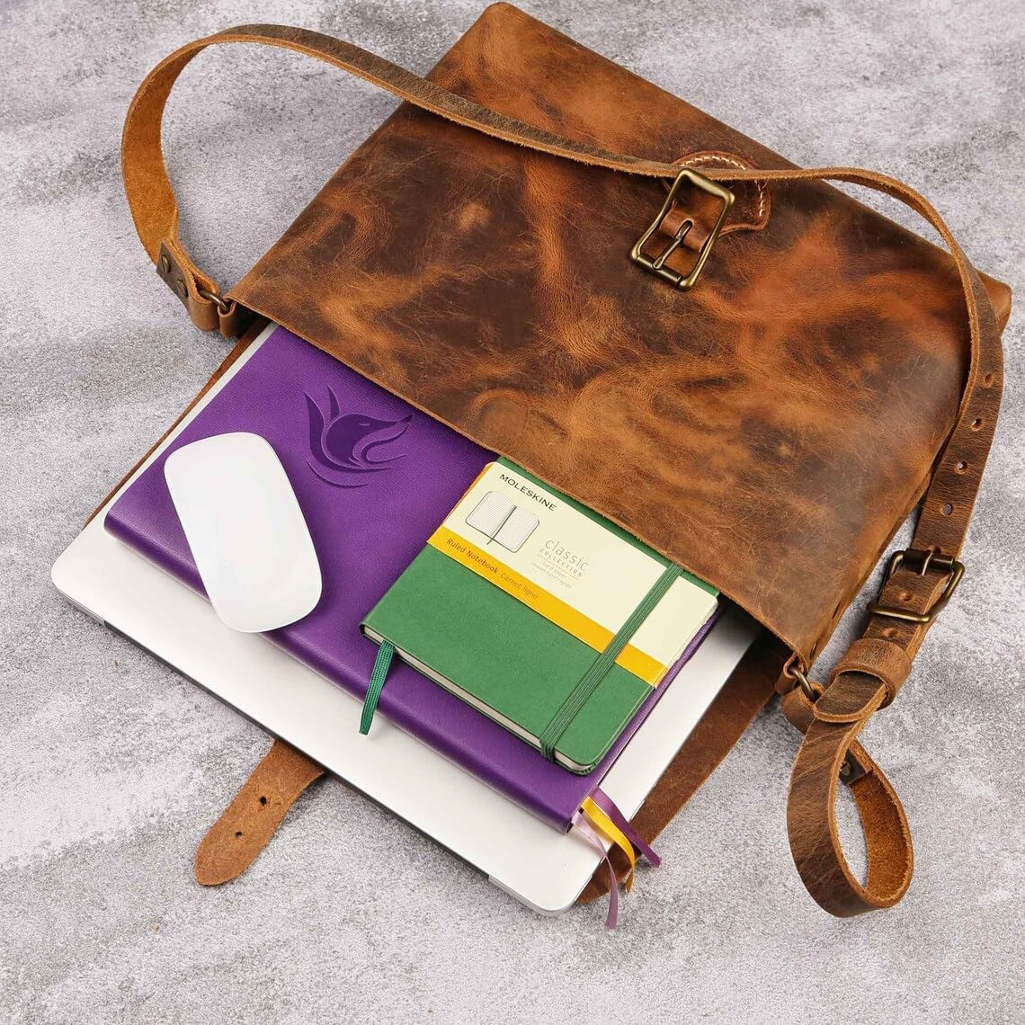 Vintage leather messenger shoulder bag with adjustable strap,Leather mens stachel bag Medium Size V03-LBKXB