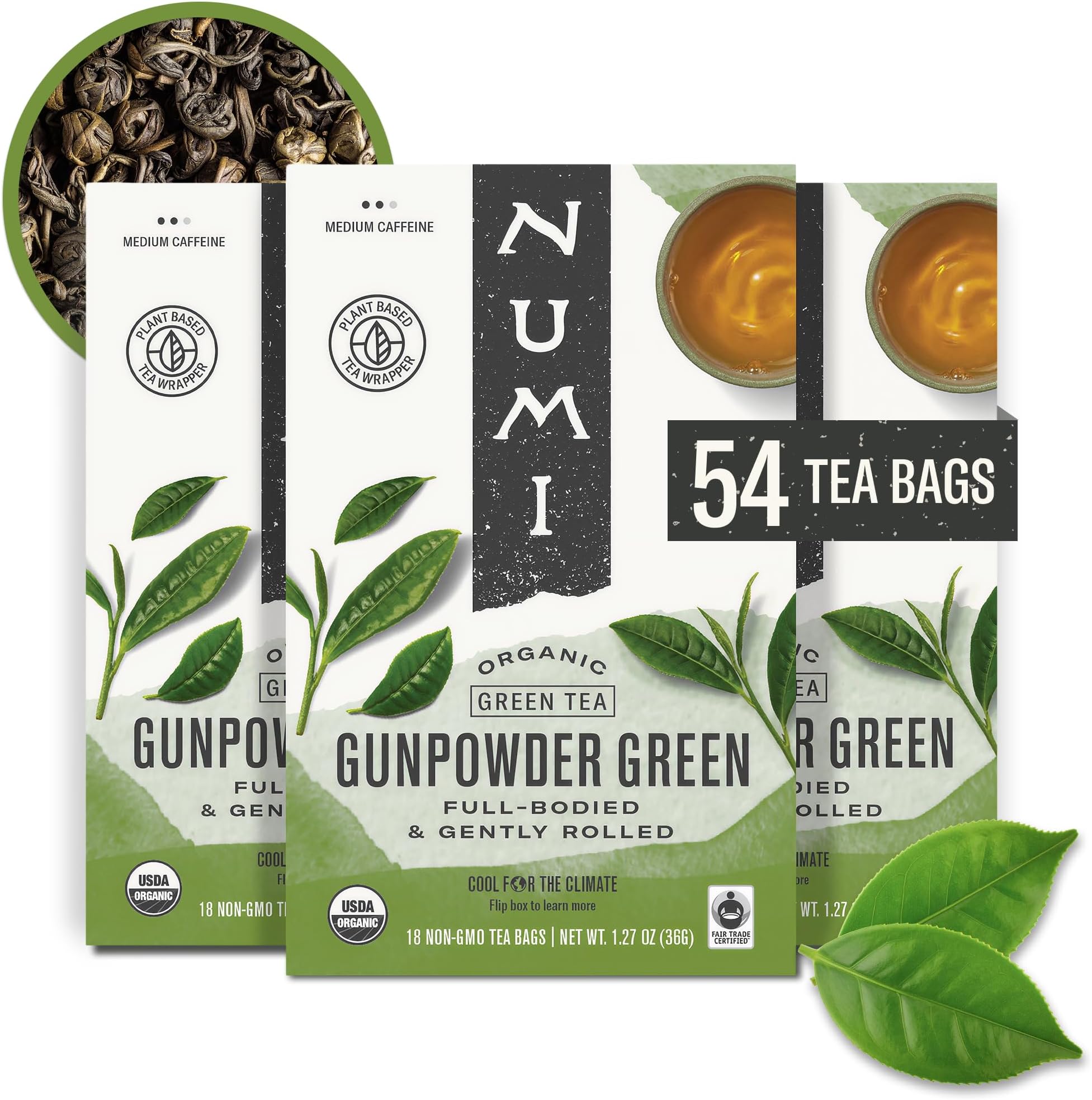 Organic Tea Gunpowder Green, 18 Count Box of Tea Bags (Pack of 3) (Packaging May Vary)