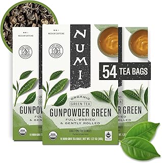 Numi Organic Tea Gunpowder Green, 18 Count Box of Tea Bags (Pack of 3) (Packaging May Vary)