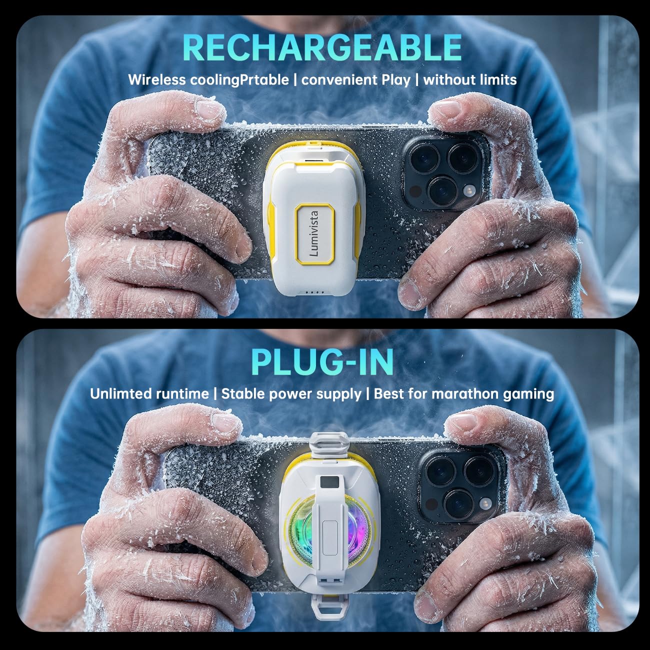 Ventola di raffreddamento magnetica ricaricabile silenziosa con luci RGB, radiatore a semiconduttore per iPhone e Android, radiatore a basso rumore per telefono TikTok Live
