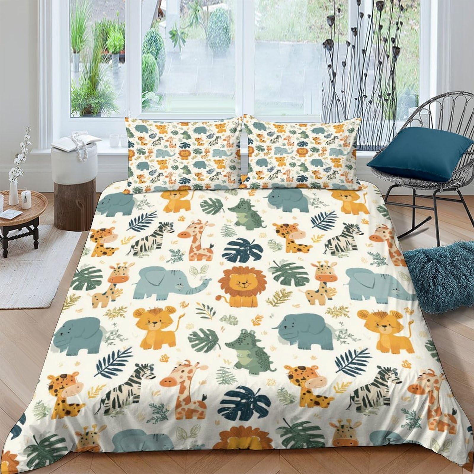 Ctjqhvkz Style-1 3D Printed Jungle Animals Fitted Sheet Microfiber Soft Breathable Safari Lion Bed Cover For Bedroom Dorm Decor Single（135X200cm）