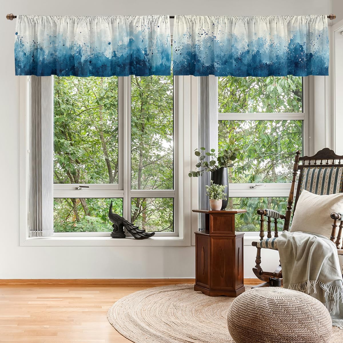 Navy Blue Curtain Valance for Windows 2 Pack Abstract Art Rod Pocket Printed Curtain Valances Short Tier Curtains for Kitchen Living Room Bathroom Bedroom 54 x 18 Inch - Image 7