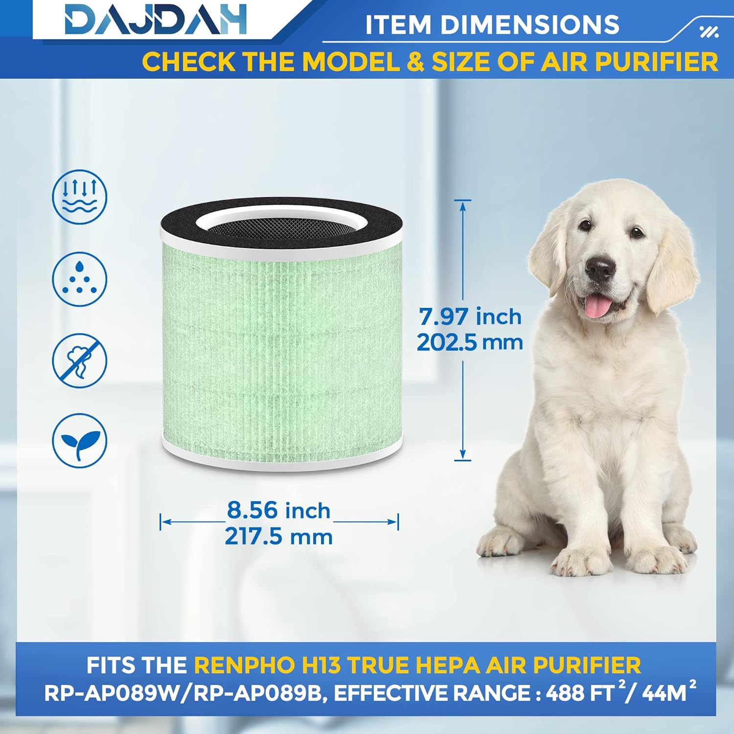 [Toxin Absorber Filter] RP-AP089B Filter Compatible with RENPHO Air Purifier Replacement Filter RP-AP089 RP-AP089-F2 for RENPHO RP-AP089W RP-AP089B RP-AP089S with H13 True HEPA Filter, RP-AP089-F1