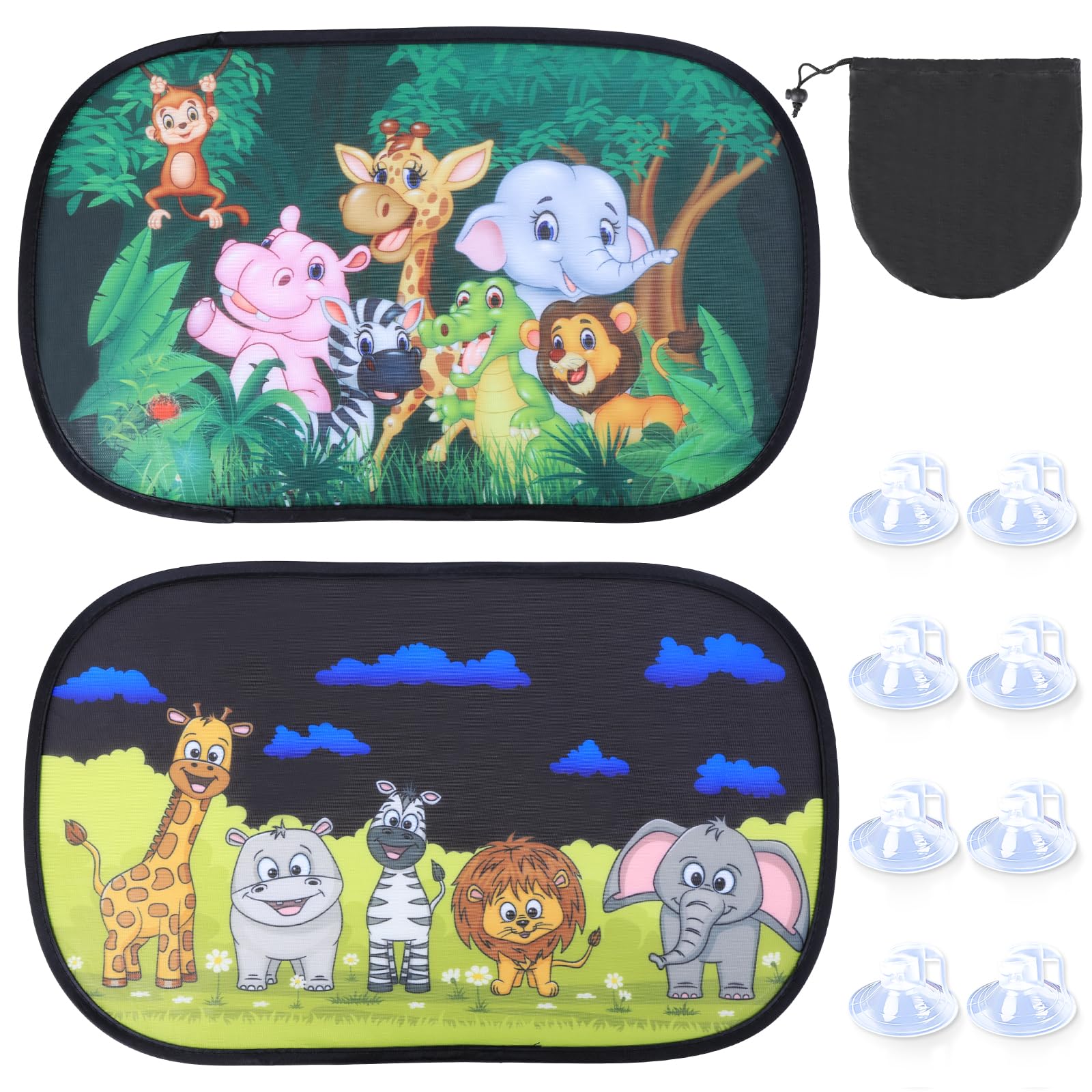 Parasol Coche Infantil Lateral, Parasol Ventana Cochecon Protección UV Parasol Coche Bebe con Motivos de Animales