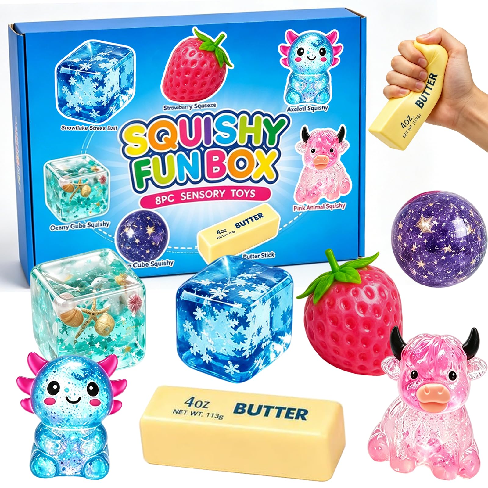 8 PCS Squishy Fun Box Toys Set - Cute Taba Squishy Stress Relief Toys