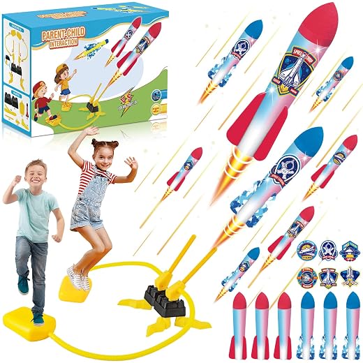 VIPNAJI Rakete Luftdruck, Druckluftrakete Spielzeug mit 6 LED Schaumraketen,Raketen Spielzeug für Kinder, Rocket Launcher Toy, Outdoor Spielzeug Kinder,für Jungen und Mädchen ab 3-12 Jahre