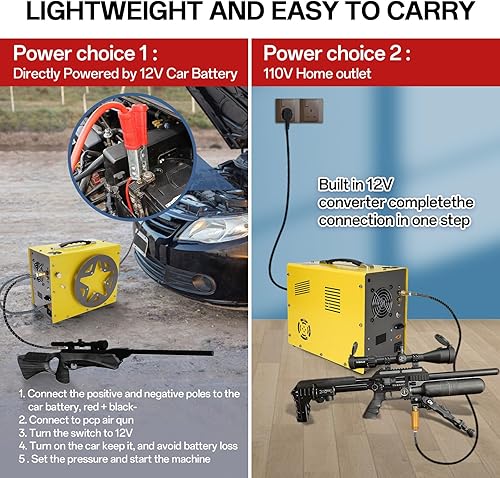 Miniatura 6 de Compresor de aire PCP, parada automática alimentado por DC 12V Car or Home AC 110V220V, 4500Psi30Mpa300Bar sin aceiteagua, carrete de alambre diseño