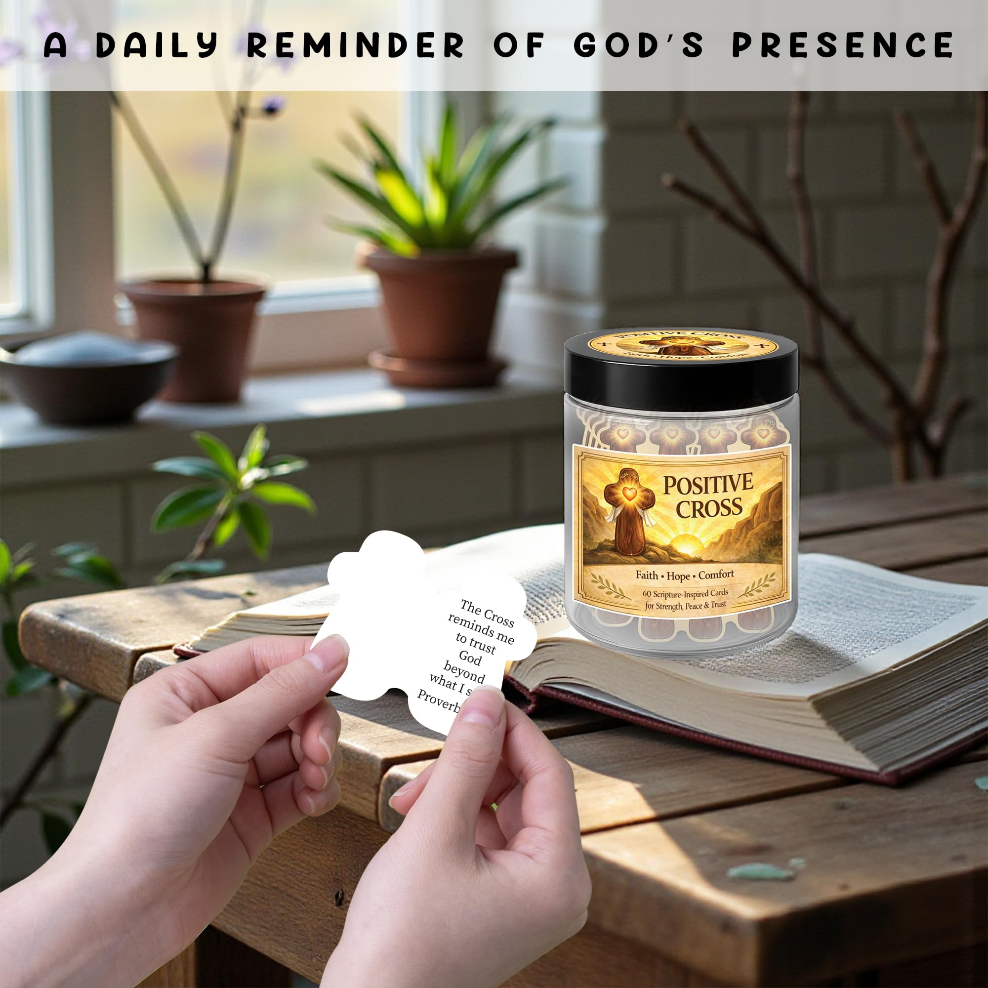 Christian Gifts for Men & Dad, Positive Cross Jar with 60 Faith-Inspired Encouragement Cards, Religious Gifts for Men, Inspirational Comfort Gift for Family & Friends, Fathers Day Present