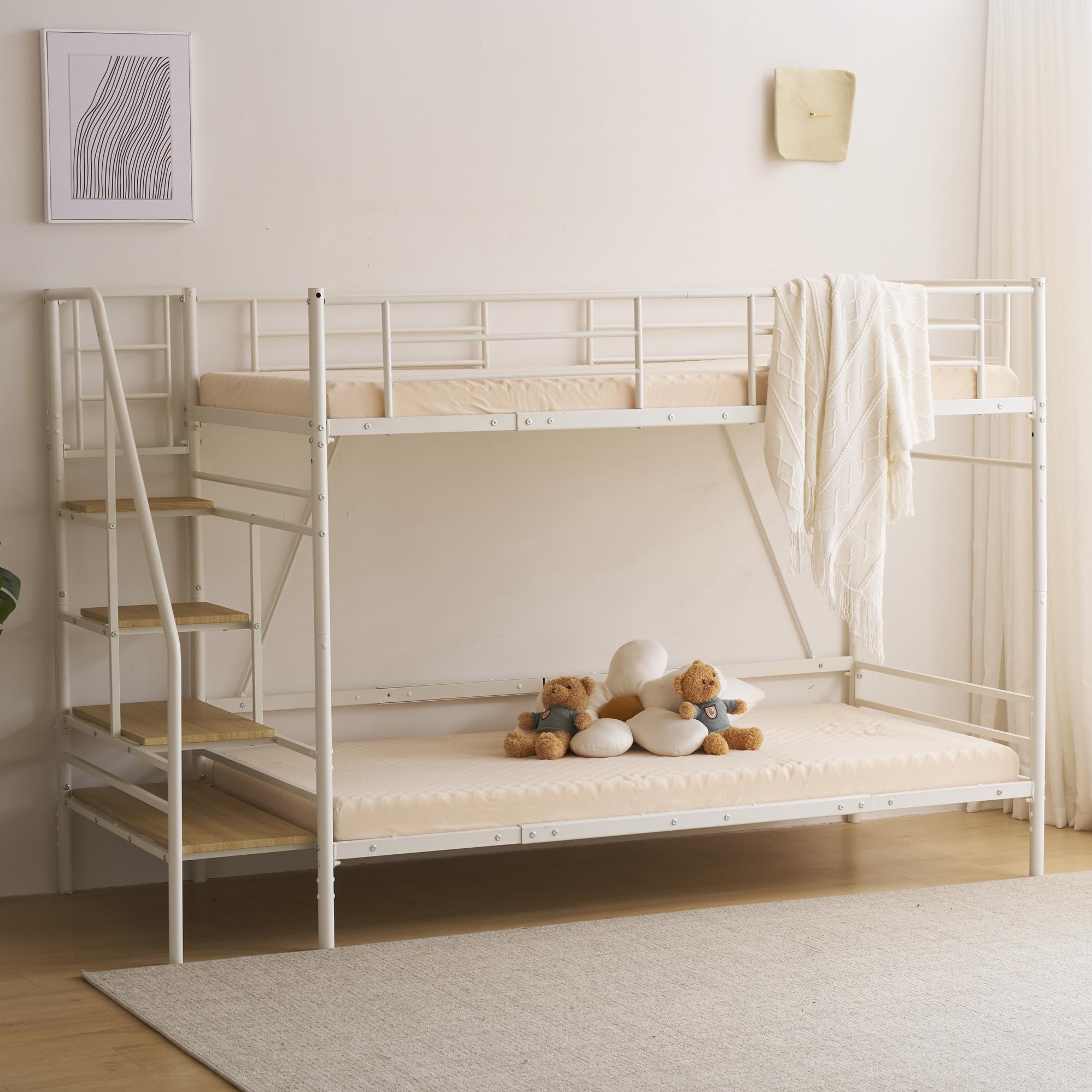 Amazon｜ロフトベッド 2段 階段付 親子 ベッド き S パイプベッド  