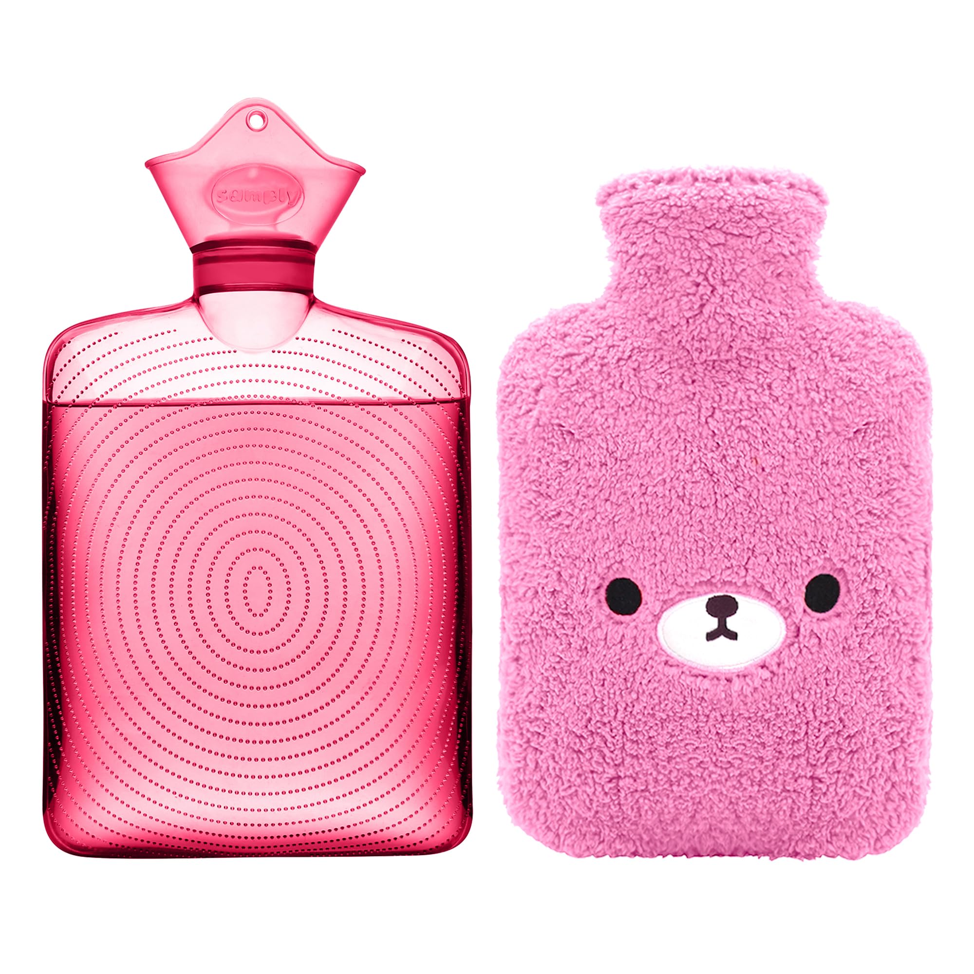 samply Hot Water Bottle with Cute Fleece Cover, Hot Water Bag for Hot and Cold Compress, Hand Feet Warmer, Neck and Shoulder Pain Relief, Purple Bear