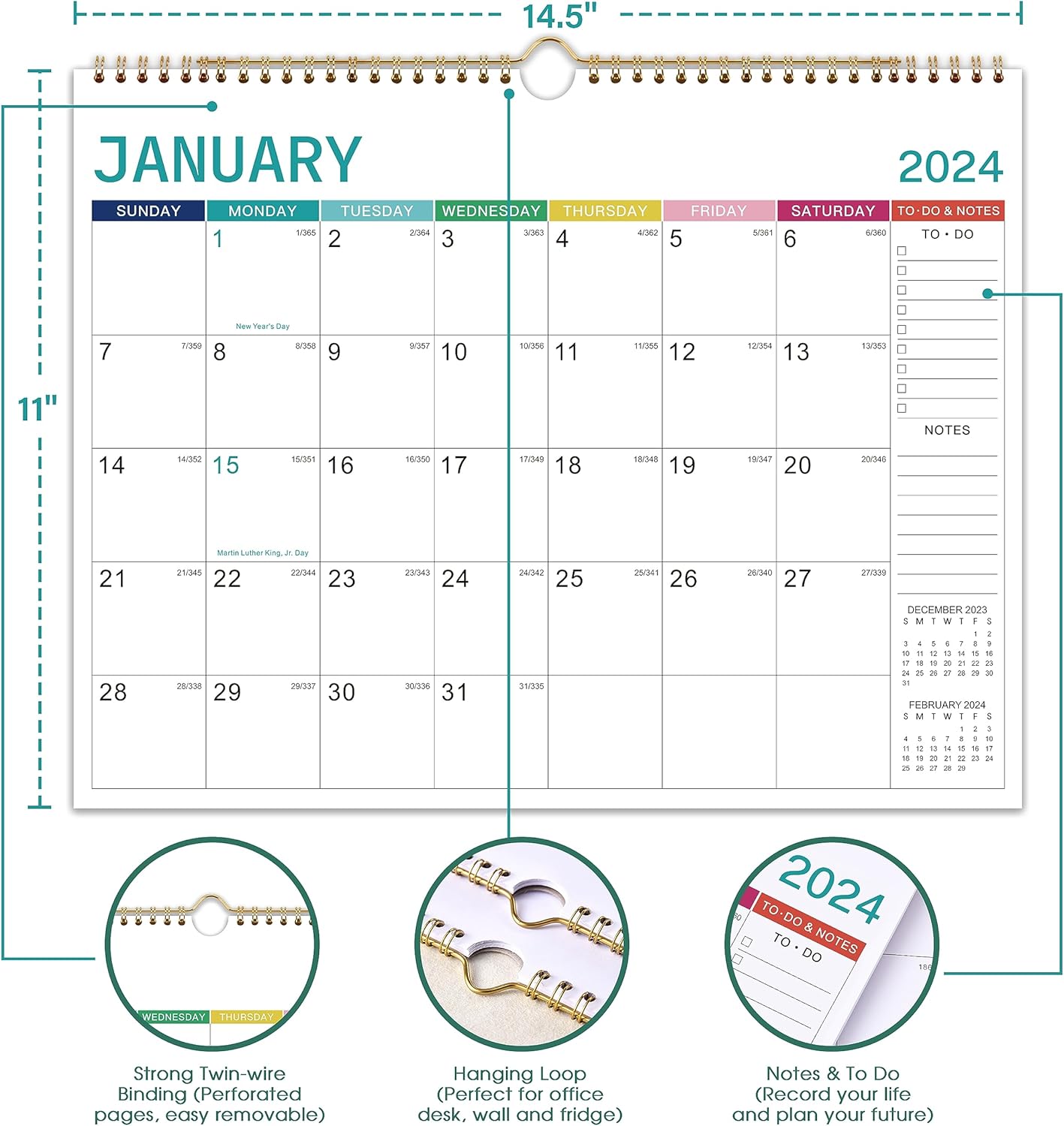 Calendario De Pared 2023-2024, Calendario De 18 Meses