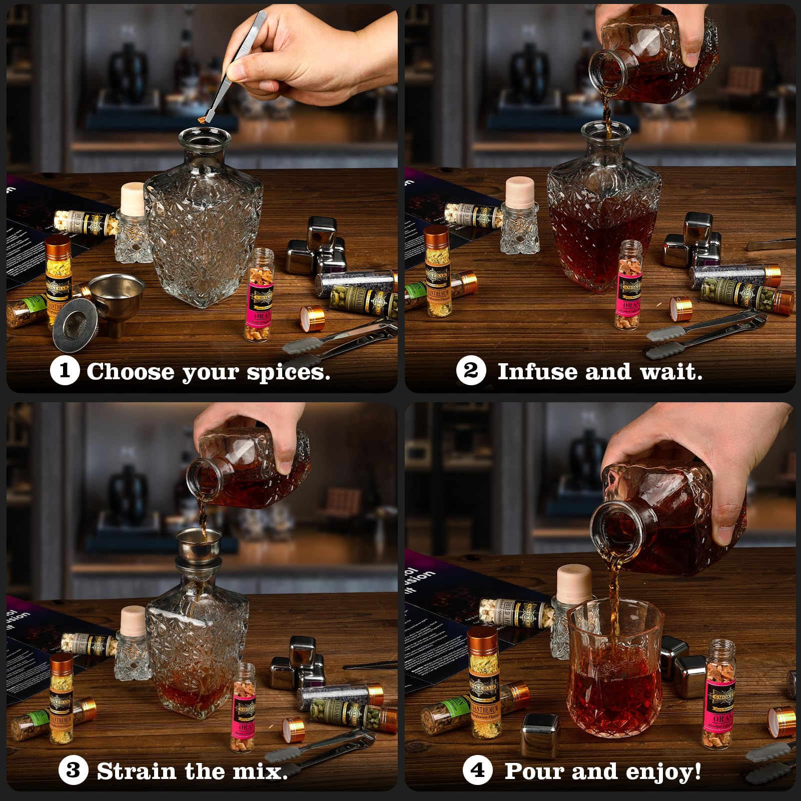 DIY Alcohol Infusion Kit, for Men – 16 Natural Spices for Whiskey, Rum, Vodka & Cocktails, Unique Gift for Birthday/Husband/Dad/Retirement
