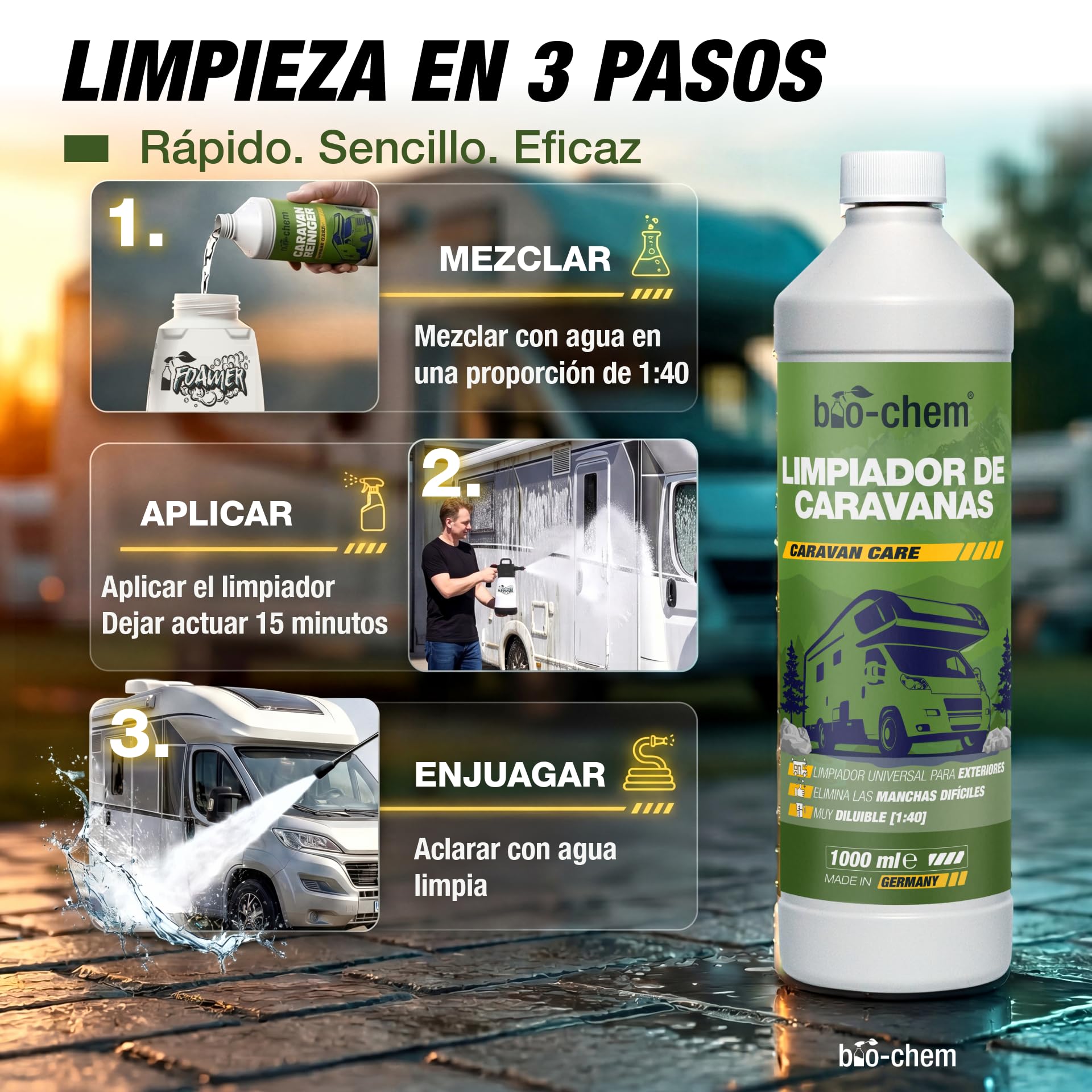 Bio-Chem - Producto de Limpieza para caravanas y autocaravanas 2L - Limpiador para autocaravanas, caravanas, toldos - Mantenimiento de vehículos de Camping