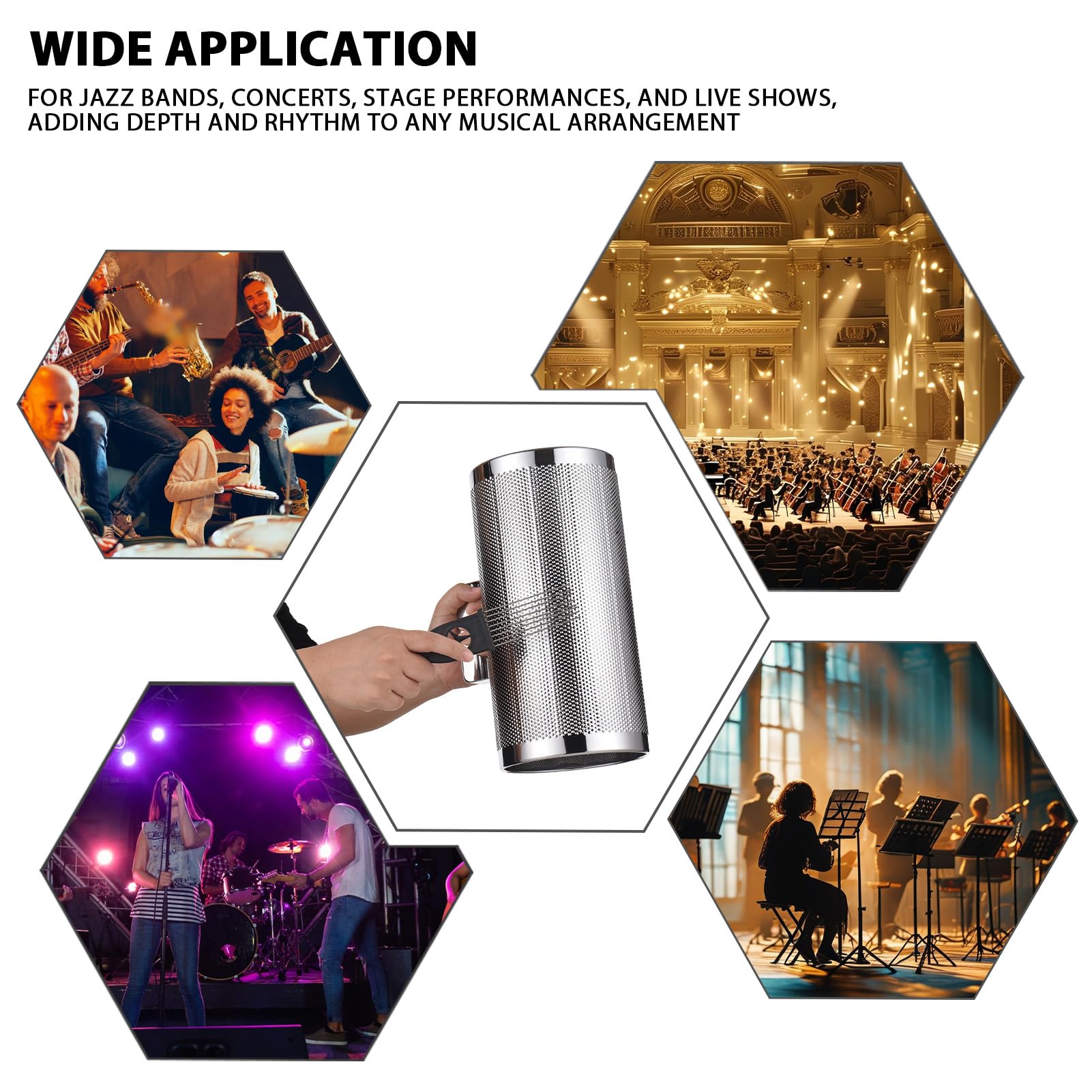 12 -Zoll -Edelstahl Guiro Shaker, professioneller Metall -Percussion -Shaker mit Schaber, Bandbegleiter Sand Hammer Guiro Musical Instruments Tool für Live -Performance, Silber (12 Zoll)
