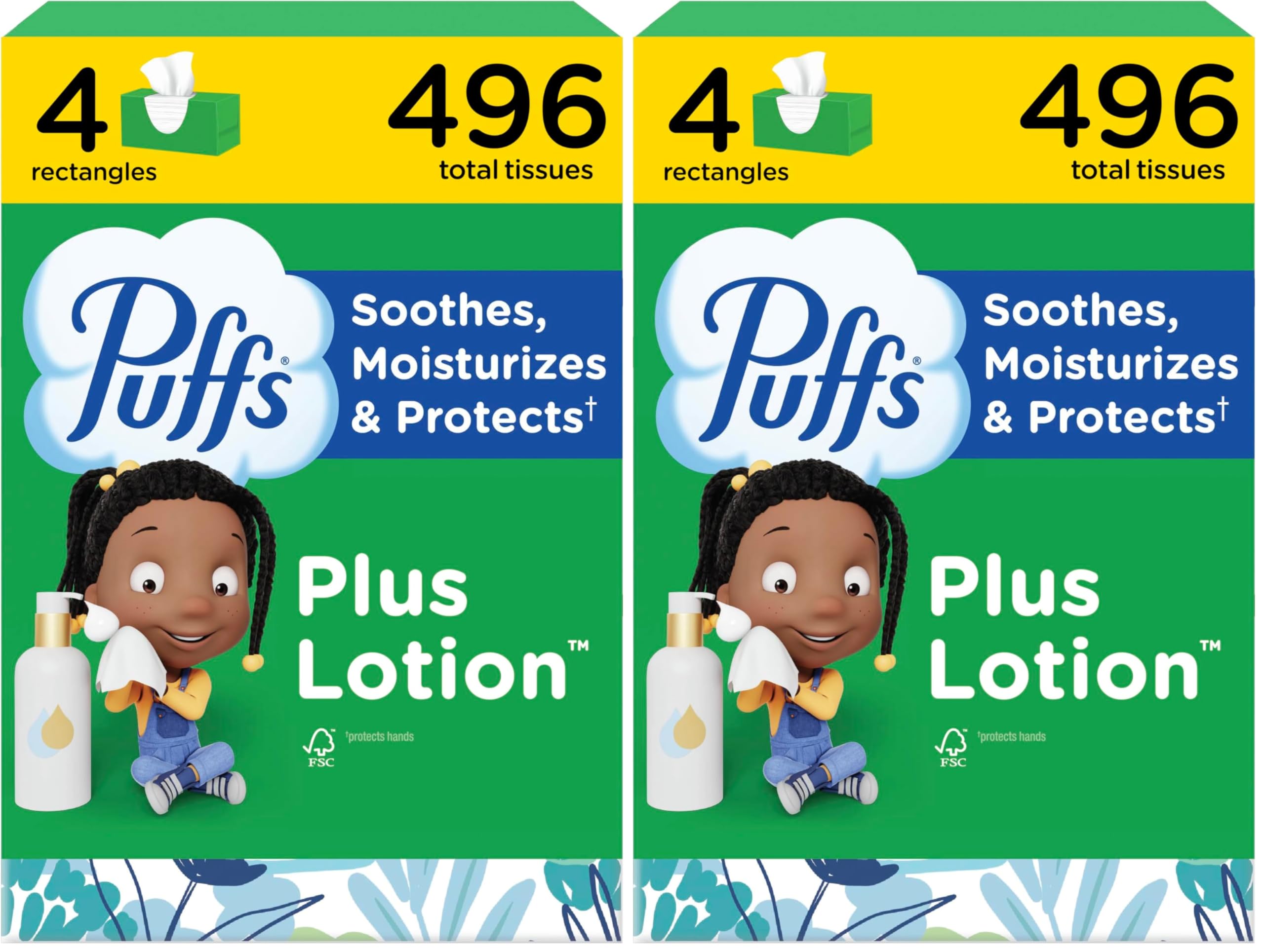 Puffs Plus Lotion Facial Tissues, 4 Family Boxes, 124 tissues per box (Pack of 2)