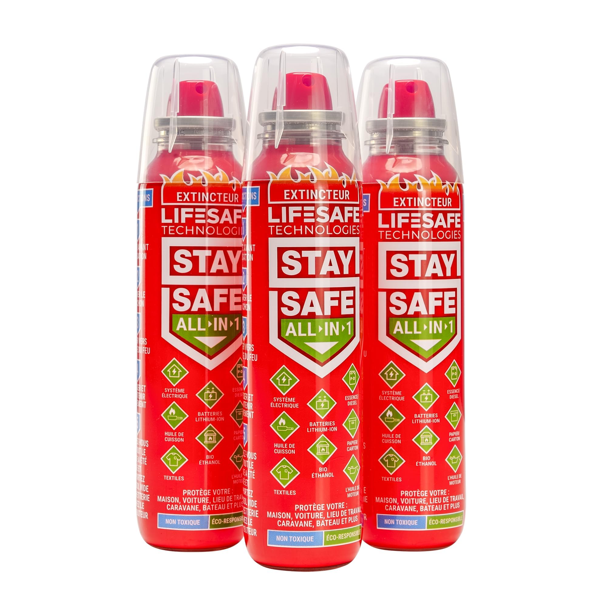 StaySafe Extincteur All-in-1 (Lot de 3) - Sécurité Maximale pour Maison, Voiture et Plus