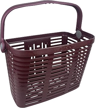 Bicycle Basket, Bellelli, Quick Release, Removable, Lightweight Plastic Basket, Easy to Mount, with Swing Up Handle, Plaza, Made in Italy Plum