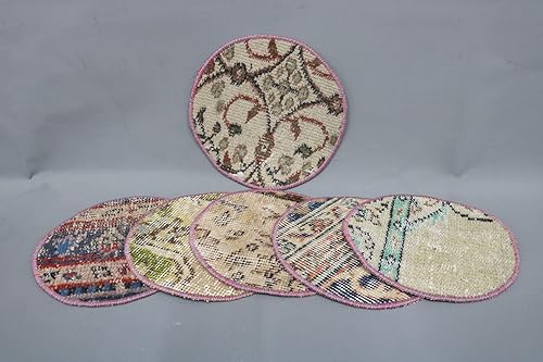 SARIKAYA PILLOW Coffee Cup Pad, Gift for Her, Dining Accessory, Beige Placemat, 10"x10" Rug Supla, Rustic Underplate, Hand Crafted Pad, Washable