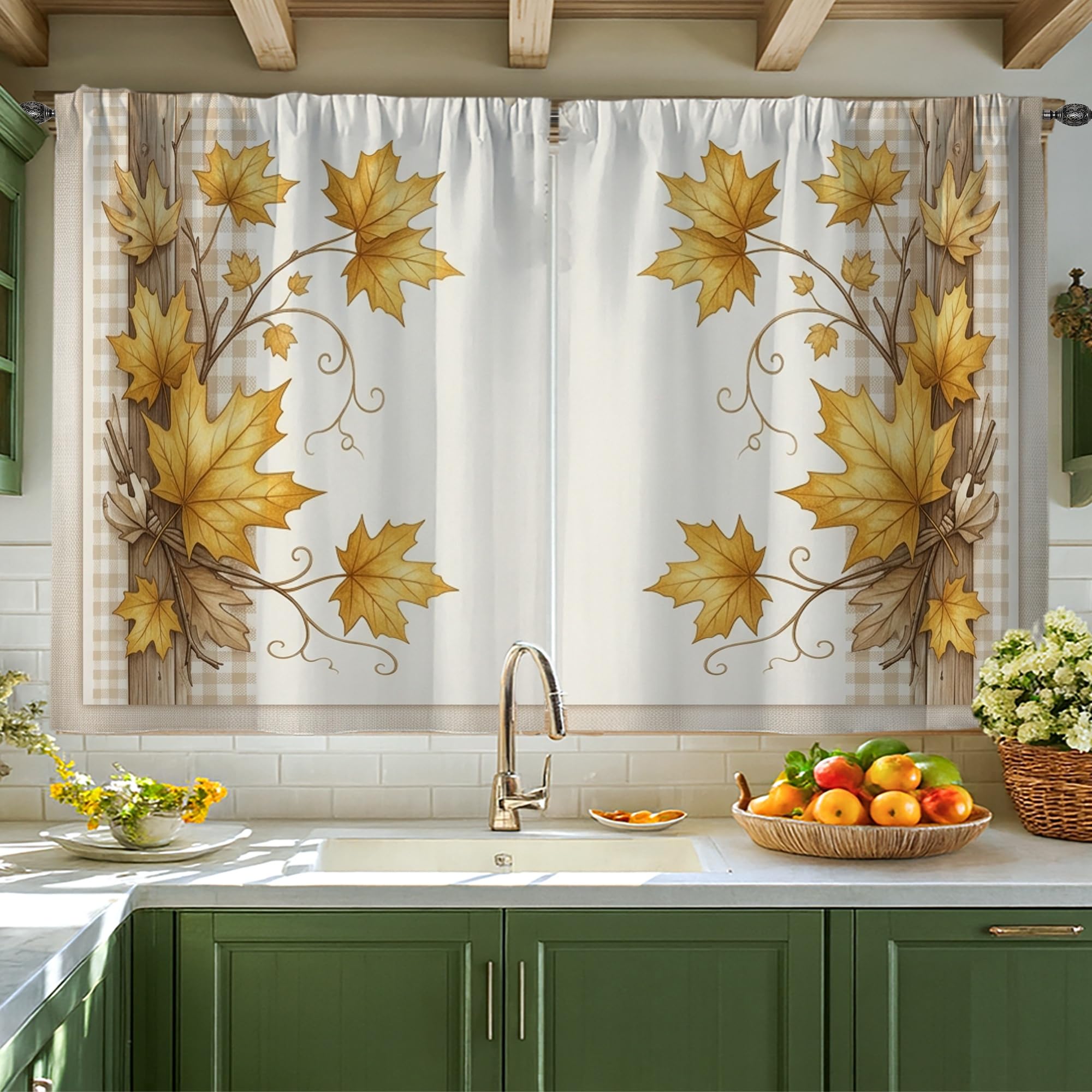 Rideaux de cuisine feuilles d'érable pour une ambiance chalet cosy