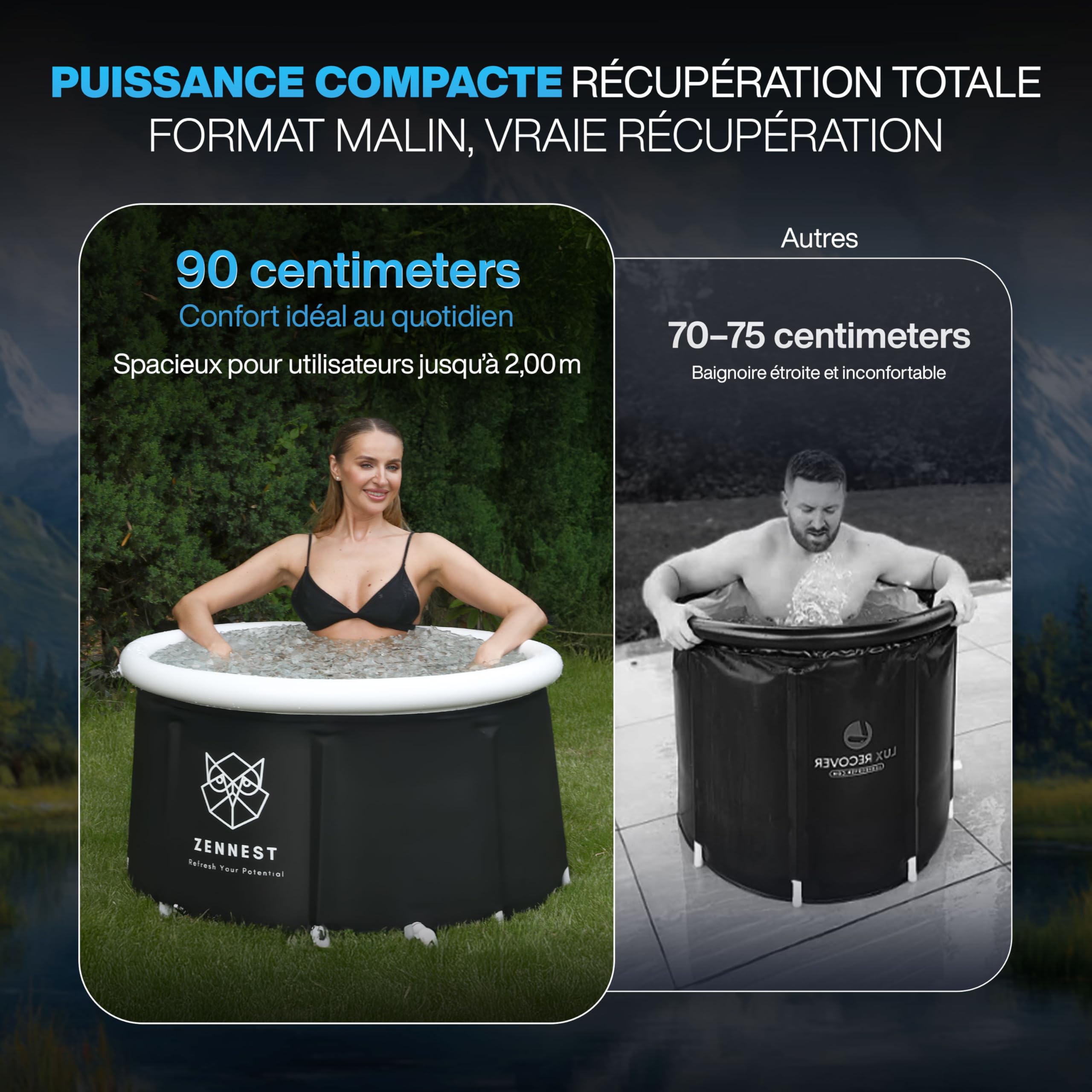 Ice Tub Rond-léger 75 cm — Baignoire froide extérieure gonflable et pliable, bain de glace pour cryothérapie – Design allemand avec isolation 6 couches et eBook inclus