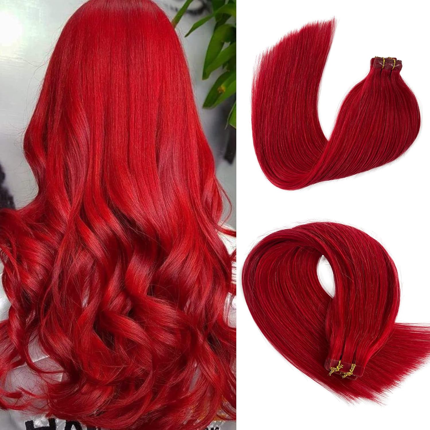 Tape In Hair Extensions Human Hair Color Red Tape In