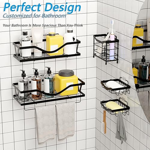 Miniatura 2 de SEALAMB Paquete de 5 organizadores de ducha de baño con estantes de ducha adhesivos de gran capacidad con organizador de jabón y soporte para