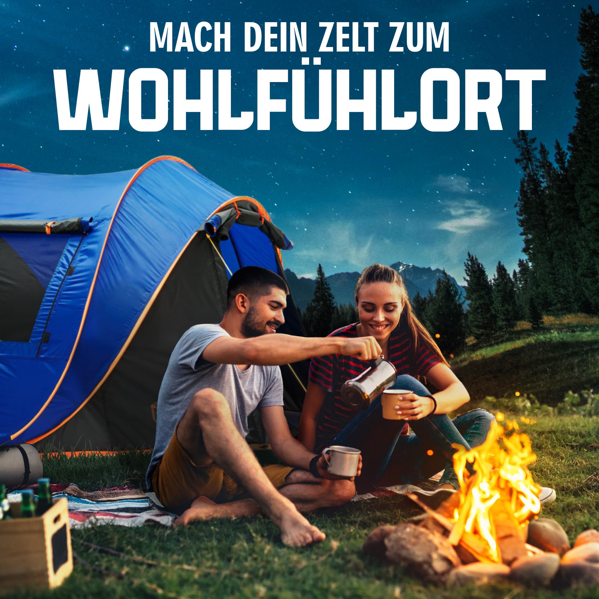 Burgwerk Wurfzelt für 3-4 Personen | 2 Sekunden Aufbau | 4000mm Wassersäule & UV-Schutz 50+ | Pop Up Zelt 3 Personen Wasserdicht Nachtblaue Schlafkabine | Verstärkte Heringe | Outdoor Camping Zelte