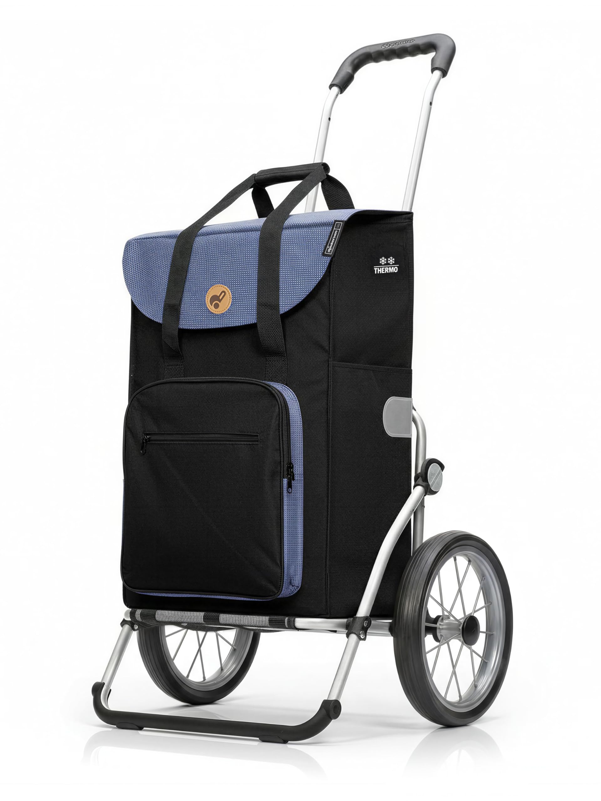 Andersen Einkaufstrolley - klappbar - 45 Liter - mit Kühlfach | Aufhängung für Einkaufswagen - belastbar 50 kg - Aluminium - Metallspeichen-Rad Ø 25 cm - Royal Shopper Wismar schwarz