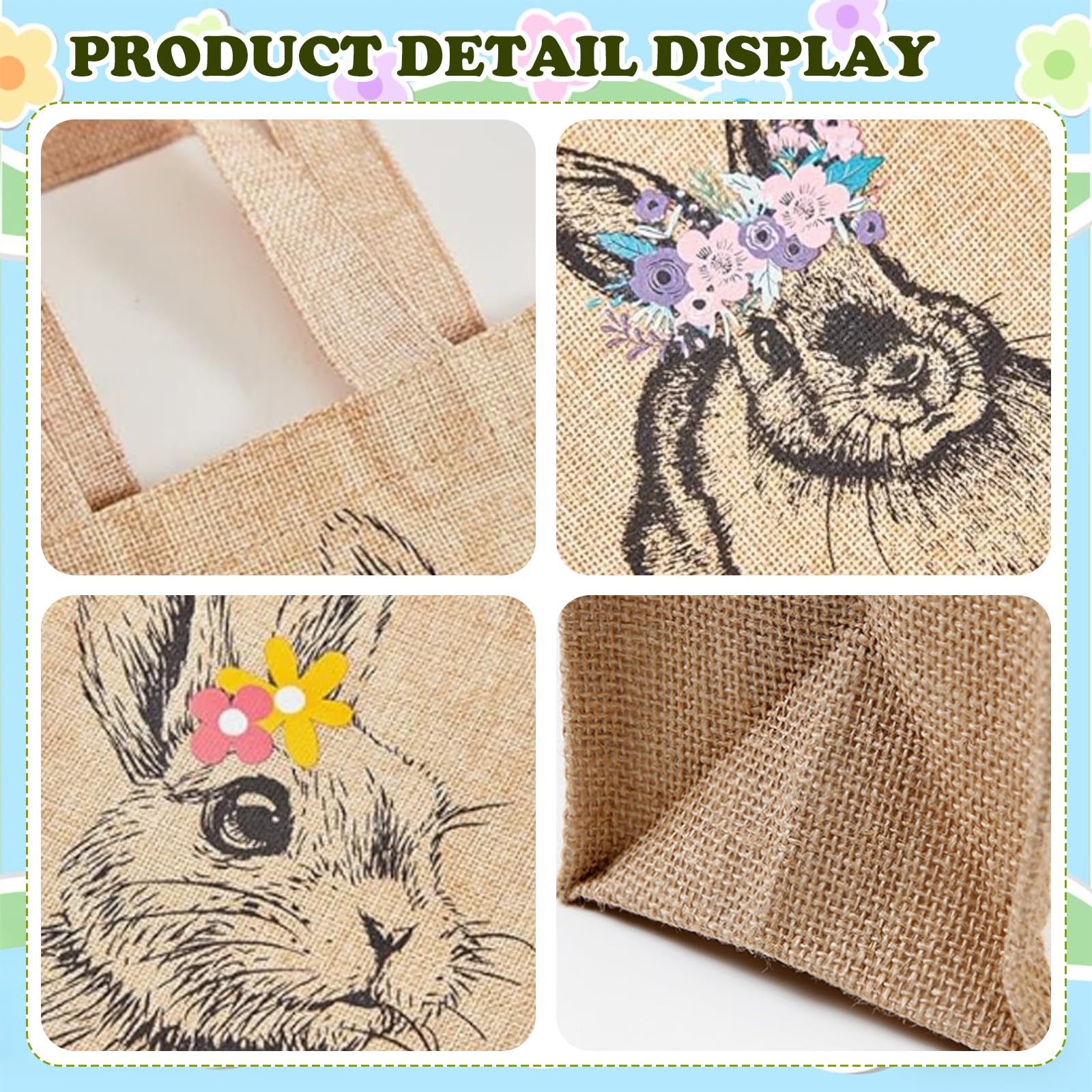 Lot de 2 paniers de Pâques en toile de jute avec anse - Cadeau et décoration pour Pâques - À remplir - Pour décoration de table - Décoration de printemps