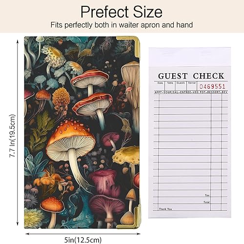 Miniatura 6 de Libros de Servidor de Varios Tipos de Hongos para Bartender Camarera - Libro de Camarero de Cuero PU Floral Tropical con Bolsillo con Cremallera,