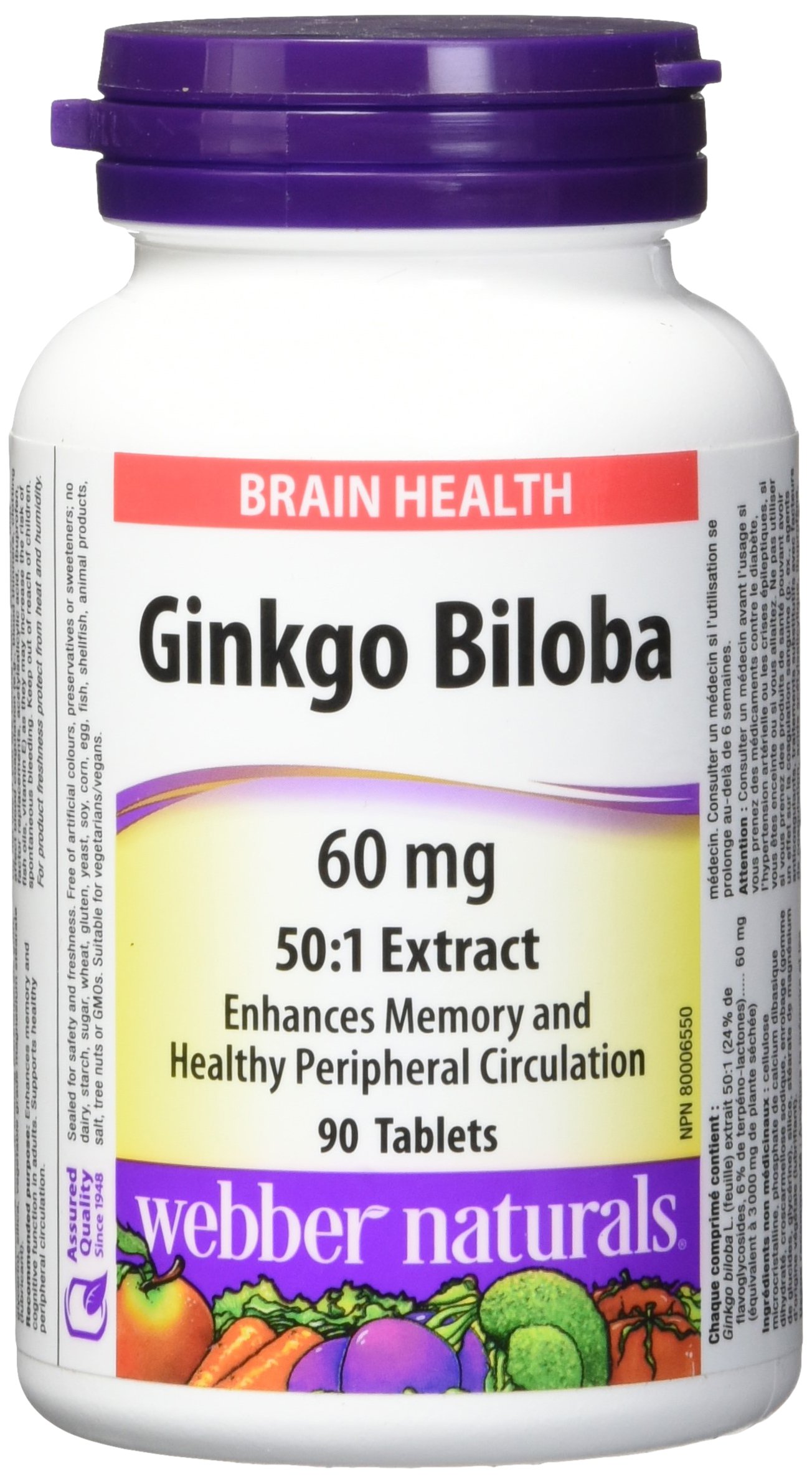 Webber Naturals Ginkgo Biloba Extra Strength Softgels Capsules, 60mg