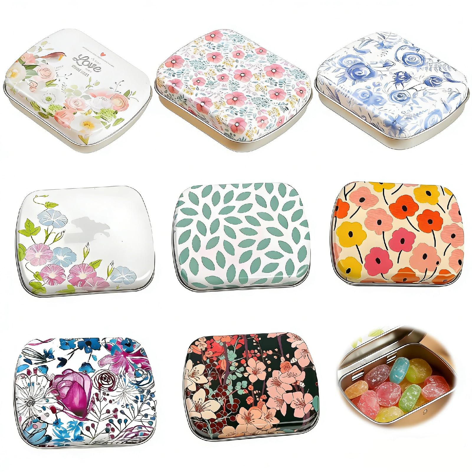 Rayakt 8 Pcs Small Tin Box – Floral Storage Containers, Mini Metal Small Tins with Lids Portable Vintage Boxes for Candy, Jewelry & Beads Coin Organizing Items