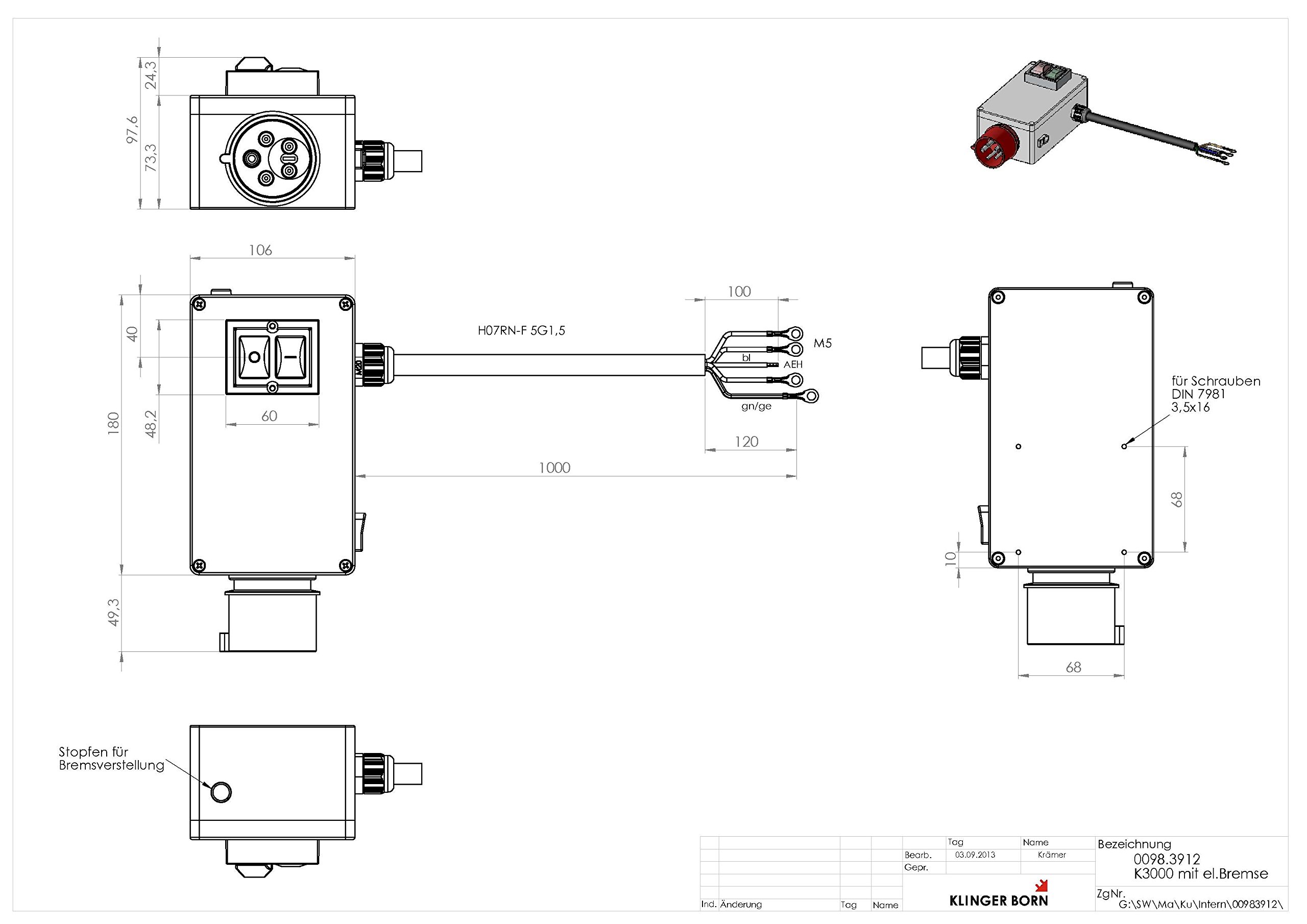 Schalter Starter K3000 3Ph-400V/7,5kW mit elektronischer Bremse