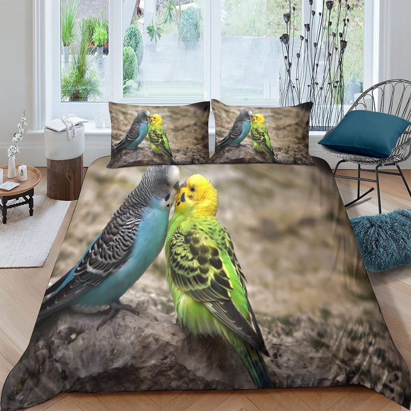 Ctjqhvkz Style-1 3D Printed Parrot Lovers Fitted Sheet Microfiber Soft Breathable Budgerigar Mattress Cover For Bedroom Dorm Decor Single（135X200cm）
