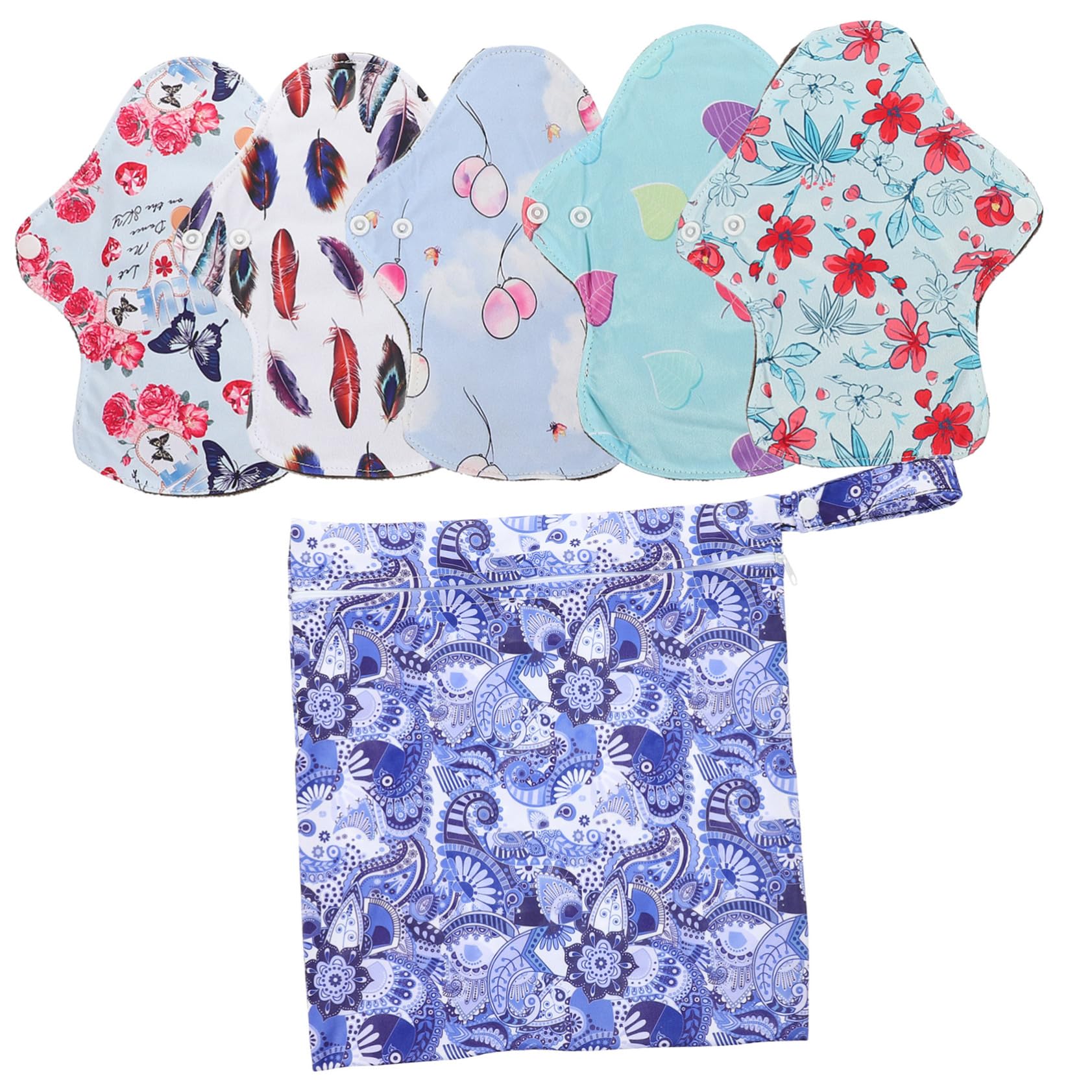 FRCOLOR Lot de 3 serviettes lavables pour femme - Serviettes hygiéniques mignonnes - Serviettes menstruelles féminines - Lavables - En charbon de bambou - Tapis en tissu pour femme