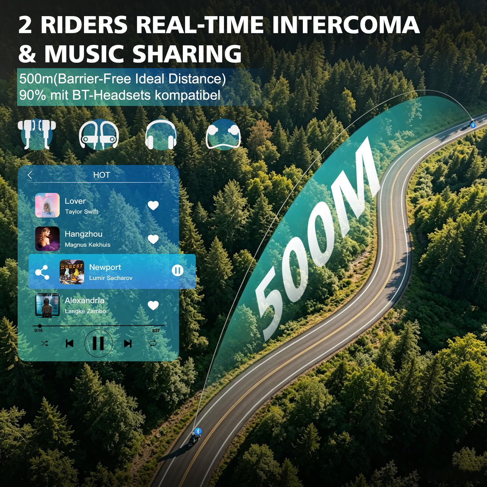 Écouteur Moto avec Dashcam BT5.0, Caméra 1080P 32Go WiFi, Intercom Duo 1000m, Batterie 1500mAh Longue autonomie, Réduction de Bruit CVC, IPX6 étanche et Commande vocale