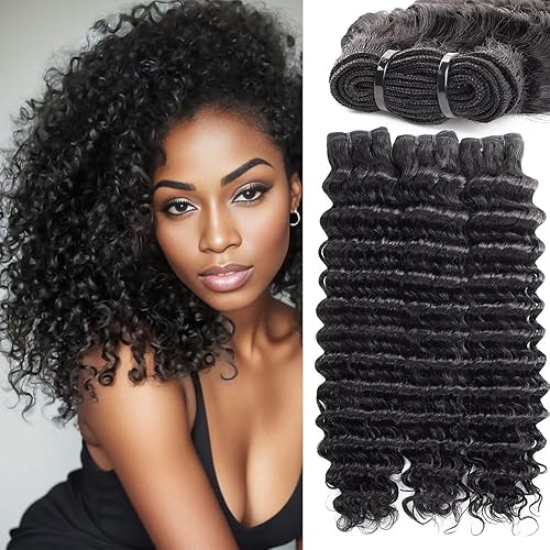 Vista 23 de Manojos de cabello humano ondulado profundo de 20, 22, 24 pulgadas, paquetes de ondas de agua, 100% sin procesar, 12A, cabello humano virgen