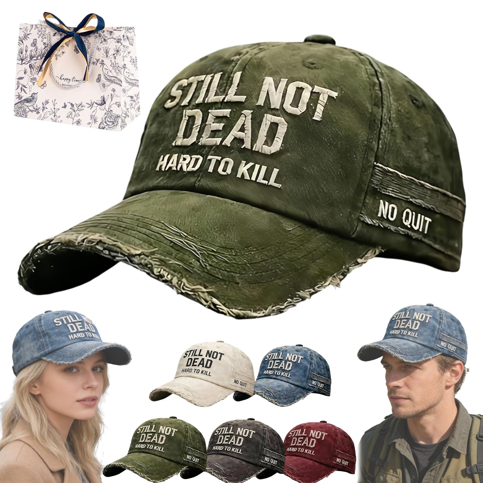 Nnbwlmaee Men's Army Green Still Not Dead Cap Hard To Kill Hat - Funny Saying Humorous Baseball Caps, Vintage Dad Hat Break Distressed For Wo (Army Green)