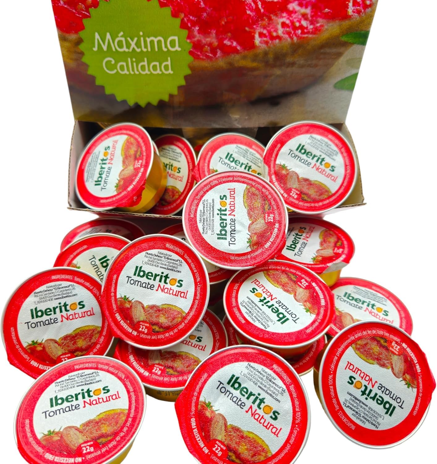 Iberitos Tomate Natural Rallado Monodosis 120x22g | Expositor Especial Hostelería | Tomate 100% Natural para Tostadas y Desayunos | Formato Individual Práctico Bares, Hoteles y Catering - ENVIO en 24h