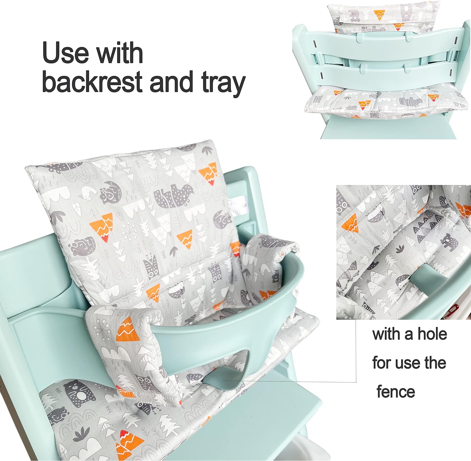 ZARPMA Highchair Cushion Compatible with Stokke Tripp Trapp Chiar High Chair Insert Cotton Fabric Cover Filled with Cotton Padding (Grey Forest)