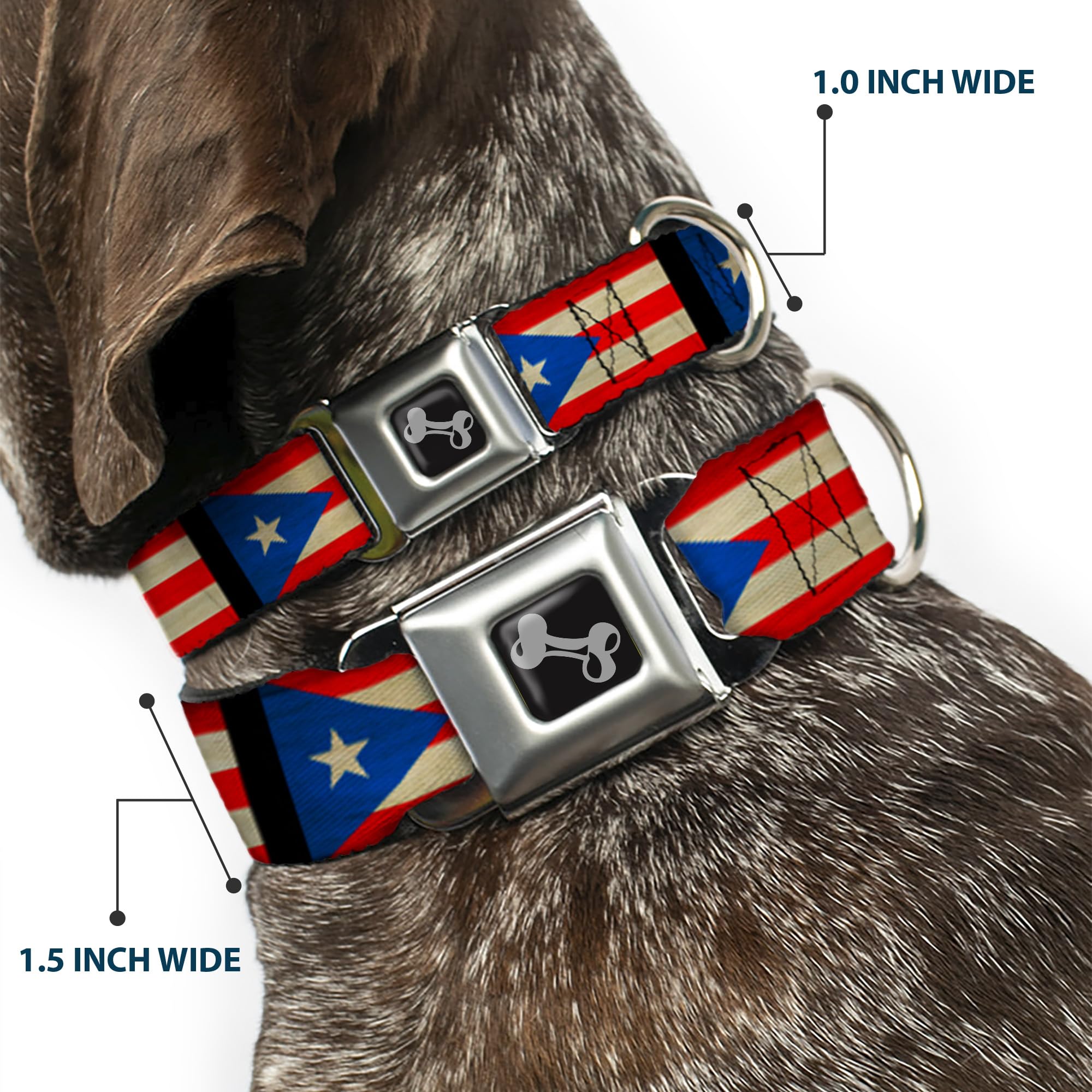 Buckle-Down Obroża dla psa z klamrą pasa bezpieczeństwa - flaga Portoryko wyblakła - szerokość 3,8 cm - pasuje na szyję 45-81 cm - duża
